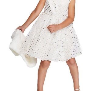 Target White & Gold Polka Dot Dress W/ Fur Bolero Set, NWOT